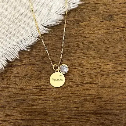 GARGANTILHA PONTO DE LUZ PINGENTE CORAÇÃO PERSONALIZADO